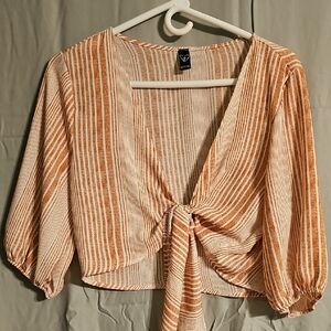 Windsor Striped Tie-Front Blouse in Rusty Orange and White